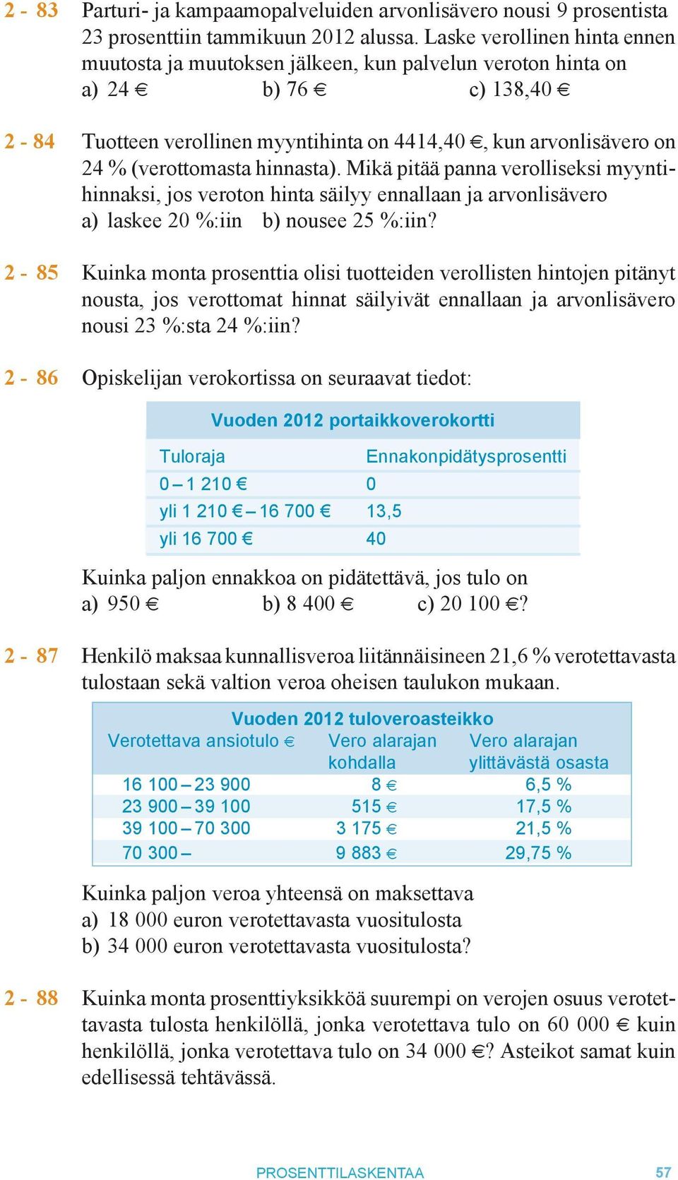 (verottomasta hinnasta). Mikä pitää panna verolliseksi myyntihinnaksi, jos veroton hinta säilyy ennallaan ja arvonlisävero a) laskee 20 %:iin b) nousee 25 %:iin?