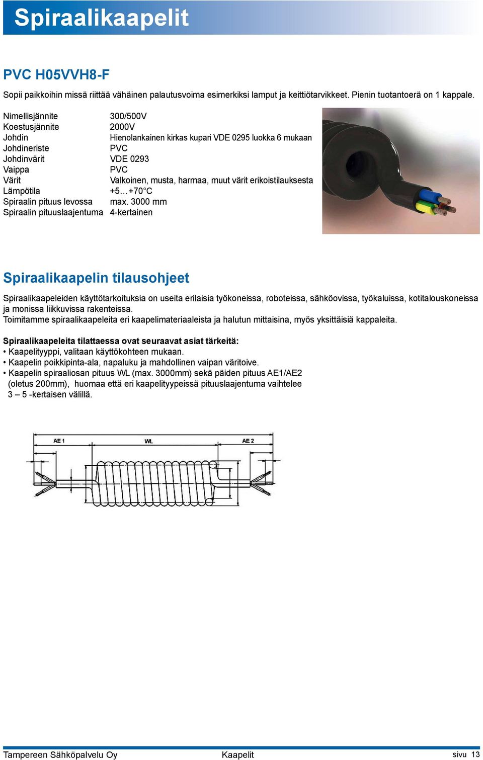 erikoistilauksesta Lämpötila +5 +70 C Spiraalin pituus levossa max.