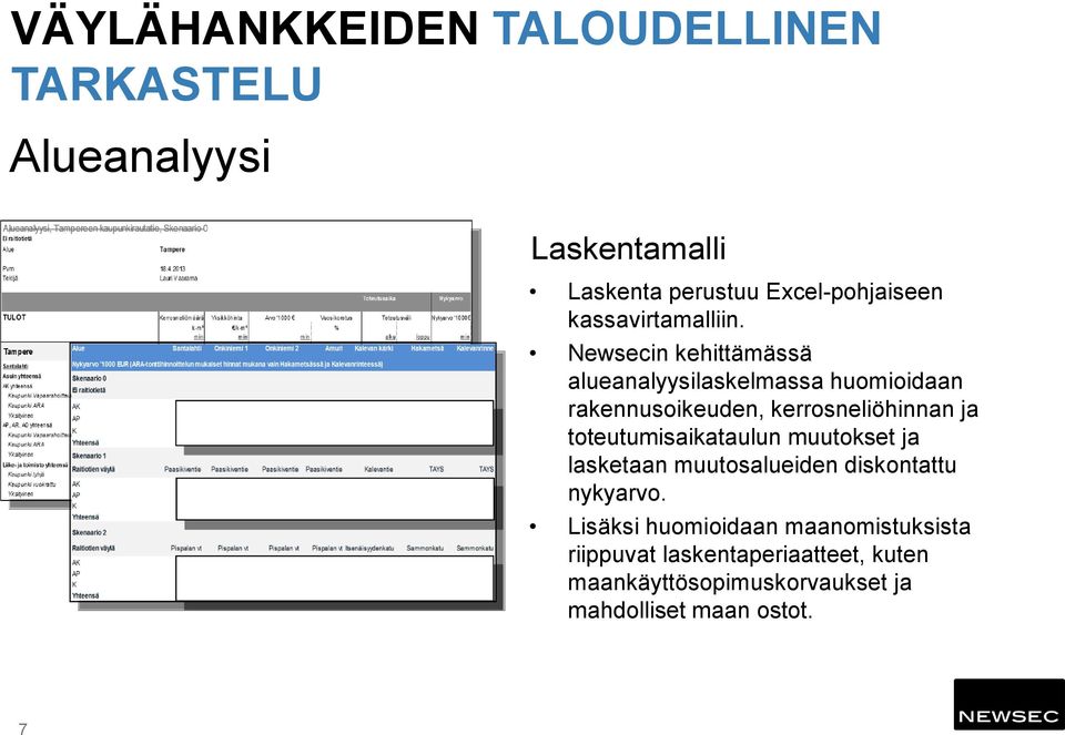 Newsecin kehittämässä alueanalyysilaskelmassa huomioidaan rakennusoikeuden, kerrosneliöhinnan ja