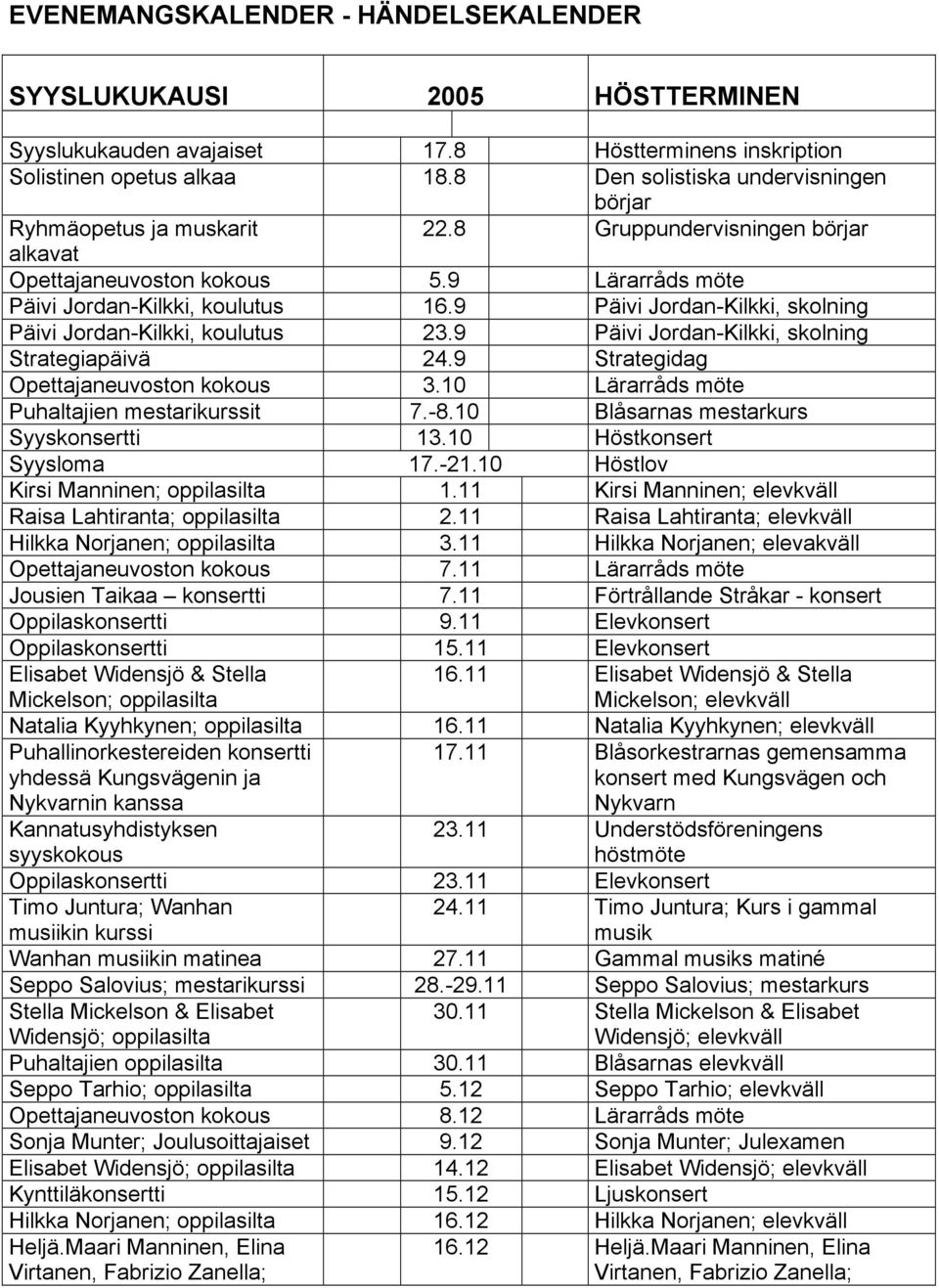 9 Päivi Jordan-Kilkki, skolning Päivi Jordan-Kilkki, koulutus 23.9 Päivi Jordan-Kilkki, skolning Strategiapäivä 24.9 Strategidag Opettajaneuvoston kokous 3.