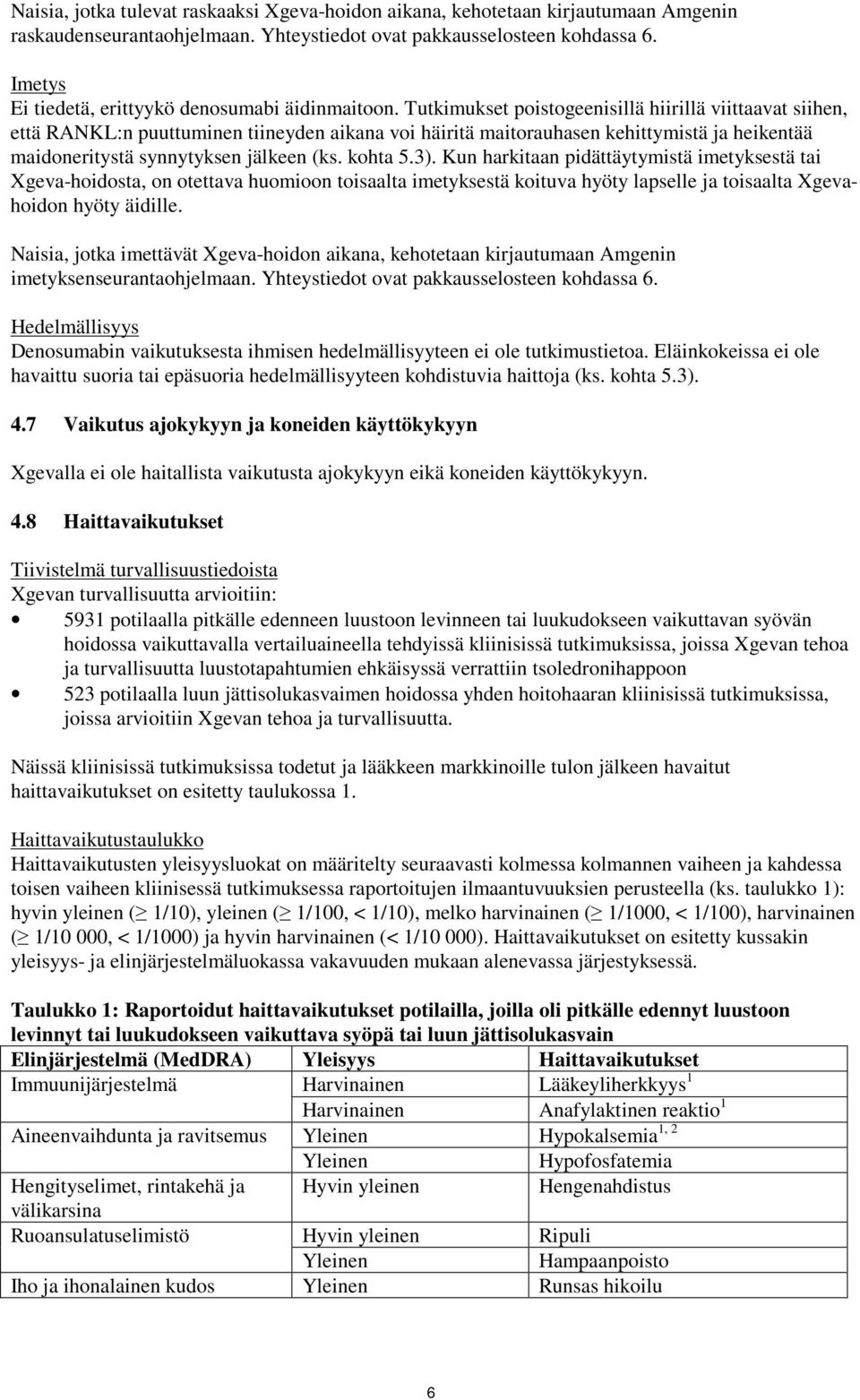 Tutkimukset poistogeenisillä hiirillä viittaavat siihen, että RANKL:n puuttuminen tiineyden aikana voi häiritä maitorauhasen kehittymistä ja heikentää maidoneritystä synnytyksen jälkeen (ks. kohta 5.