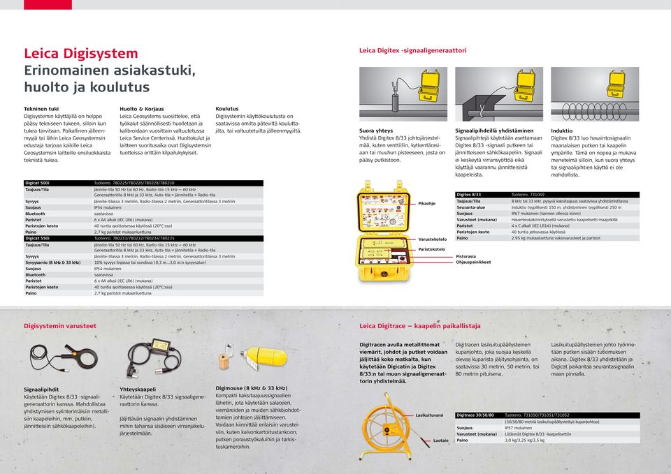 Huolto & Korjaus Leica Geosystems suosittelee, että työkalut säännöllisesti huolletaan ja kalibroidaan vuosittain valtuutetussa Leica Service Centerissä.