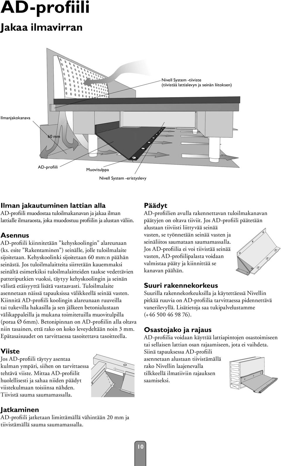 esite Rakentaminen ) seinälle, jolle tuloilmalaite sijoitetaan. Kehyskoolinki sijoitetaan 60 mm:n päähän seinästä.