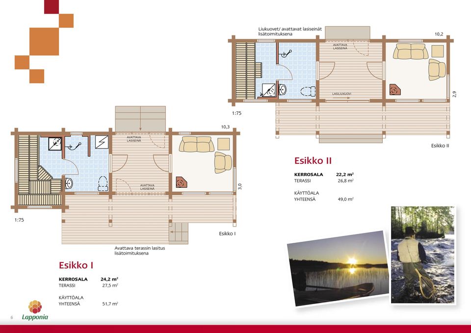 3,0 KERROSALA 22,2 m 2 TERASSI 26,8 m 2 YHTEENSÄ 49,0 m 2 1:75 Esikko I Esikko I