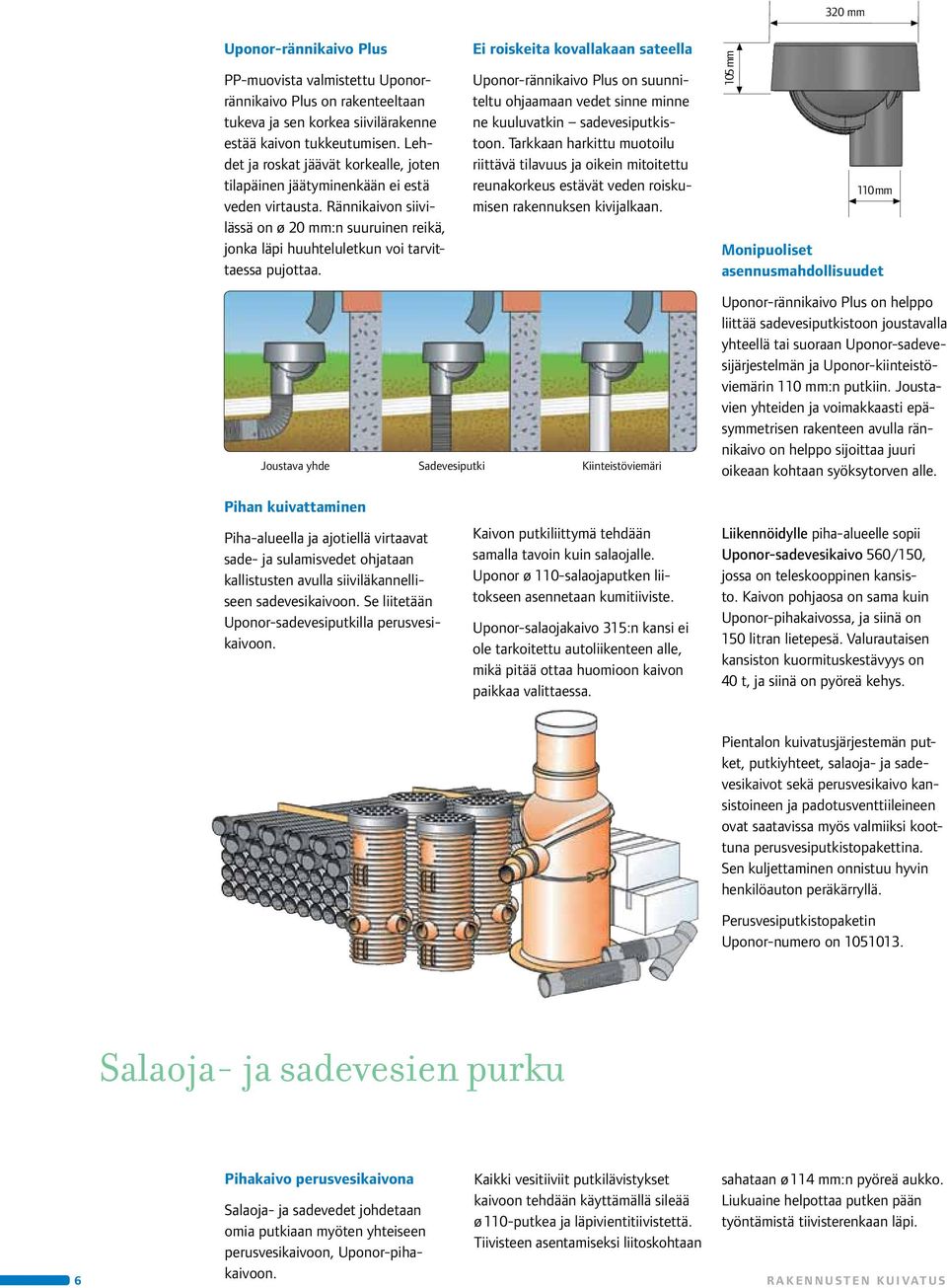 Ei roiskeita kovallakaan sateella Uponor-rännikaivo Plus on suunniteltu ohjaamaan vedet sinne minne ne kuuluvatkin sadevesiputkistoon.