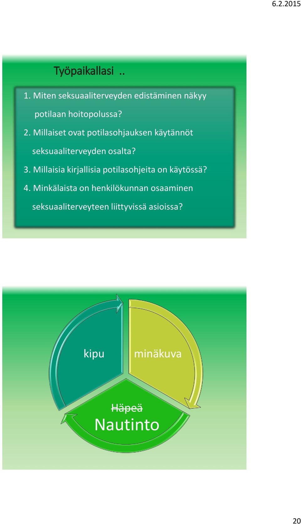 Millaiset ovat potilasohjauksen käytännöt seksuaaliterveyden osalta? 3.