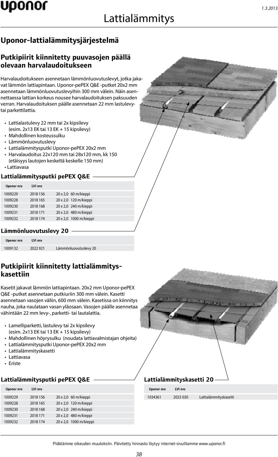 Harvalaudoituksen päälle asennetaan 22 mm lastulevytai parkettilattia. Lattialastulevy 22 mm tai 2x kipsilevy (esim.