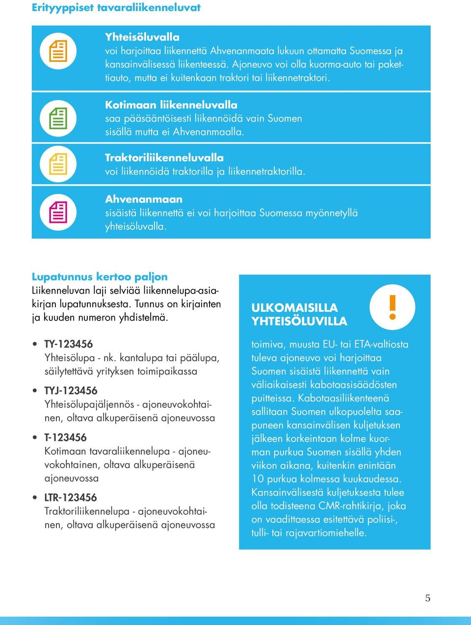 Traktoriliikenneluvalla voi liikennöidä traktorilla ja liikennetraktorilla. Ahvenanmaan sisäistä liikennettä ei voi harjoittaa Suomessa myönnetyllä yhteisöluvalla.