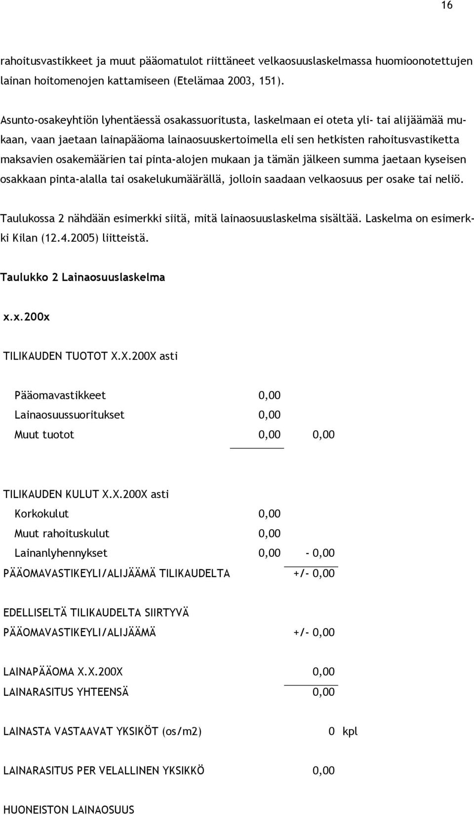 osakemäärien tai pinta-alojen mukaan ja tämän jälkeen summa jaetaan kyseisen osakkaan pinta-alalla tai osakelukumäärällä, jolloin saadaan velkaosuus per osake tai neliö.