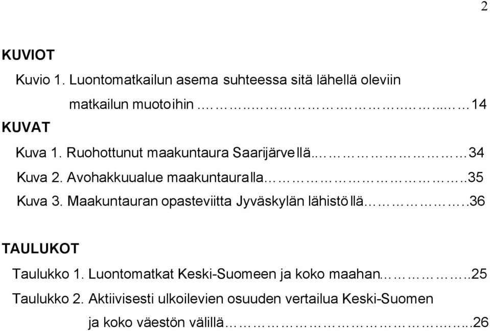 .35 Kuva 3. Maakuntauran opasteviitta Jyväskylän lähistöllä..36 TAULUKOT Taulukko 1.