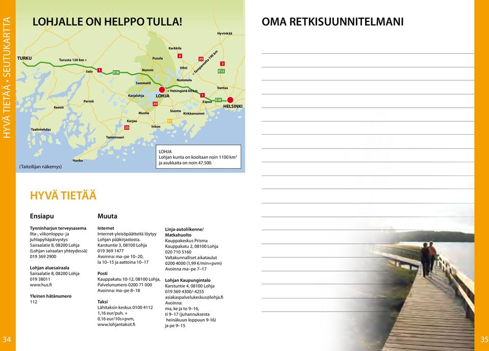 Kirkkonummi Karjaa 51 25 Inkoo Taalintehdas Tammisaari < Tampereelta 190 km OMA RETKISUUNNITELMANI (Taiteilijan näkemys) Hanko LOHJA Lohjan kunta on kooltaan noin 1100 km 2 ja asukkaita on noin 47.