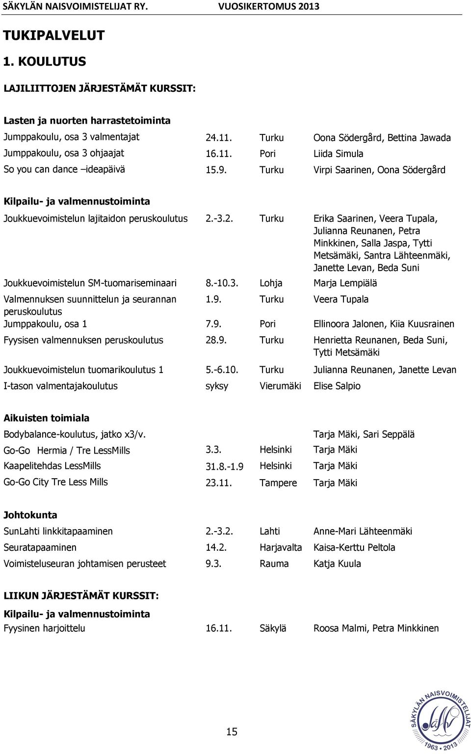 Turku Virpi Saarinen, Oona Södergård Kilpailu- ja valmennustoiminta Joukkuevoimistelun lajitaidon peruskoulutus 2.