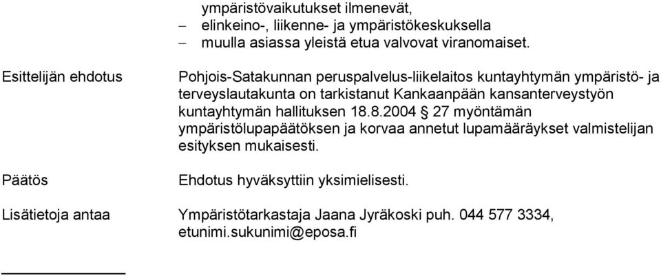 Kankaanpään kansanterveystyön kuntayhtymän hallituksen 18.