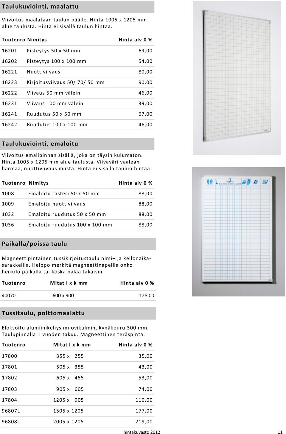 46,00 16231 Viivaus 100 mm välein 39,00 16241 Ruudutus 50 x 50 mm 67,00 16242 Ruudutus 100 x 100 mm 46,00 Taulukuviointi, emaloitu Viivoitus emalipinnan sisällä, joka on täysin kulumaton.