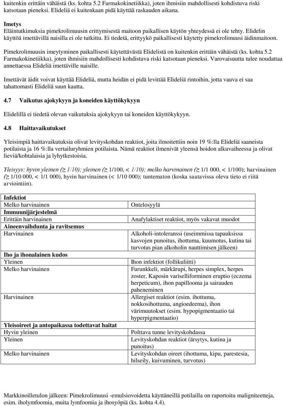 Ei tiedetä, erittyykö paikallisesti käytetty pimekrolimuusi äidinmaitoon. Pimekrolimuusin imeytyminen paikallisesti käytettävästä Elidelistä on kuitenkin erittäin vähäistä (ks. kohta 5.