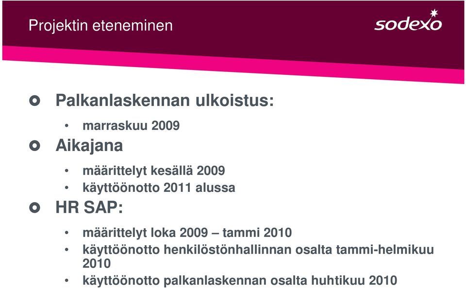 määrittelyt loka 2009 tammi 2010 käyttöönotto henkilöstönhallinnan