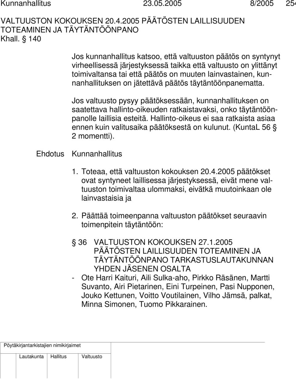 kunnanhallituksen on jätettävä päätös täytäntöönpanematta.