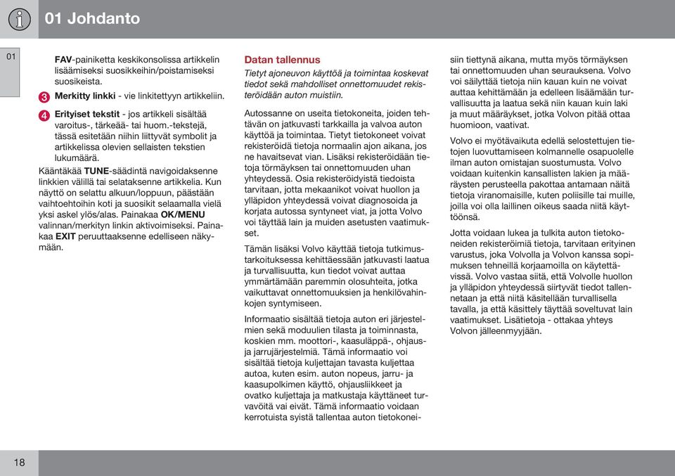 Kääntäkää TUNE-säädintä navigoidaksenne linkkien välillä tai selataksenne artikkelia.