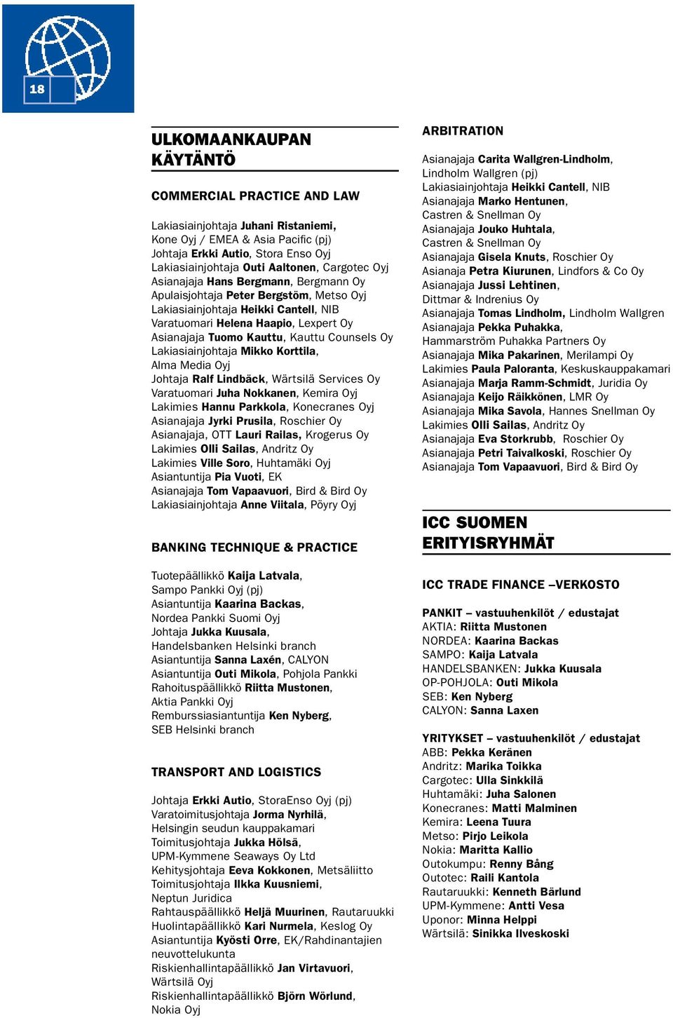 Counsels Oy Lakiasiainjohtaja Mikko Korttila, Alma Media Oyj Johtaja Ralf Lindbäck, Wärtsilä Services Oy Vara tuoma ri Juha Nok ka nen, Kemira Oyj Lakimies Hannu Parkkola, Konecranes Oyj Asianajaja