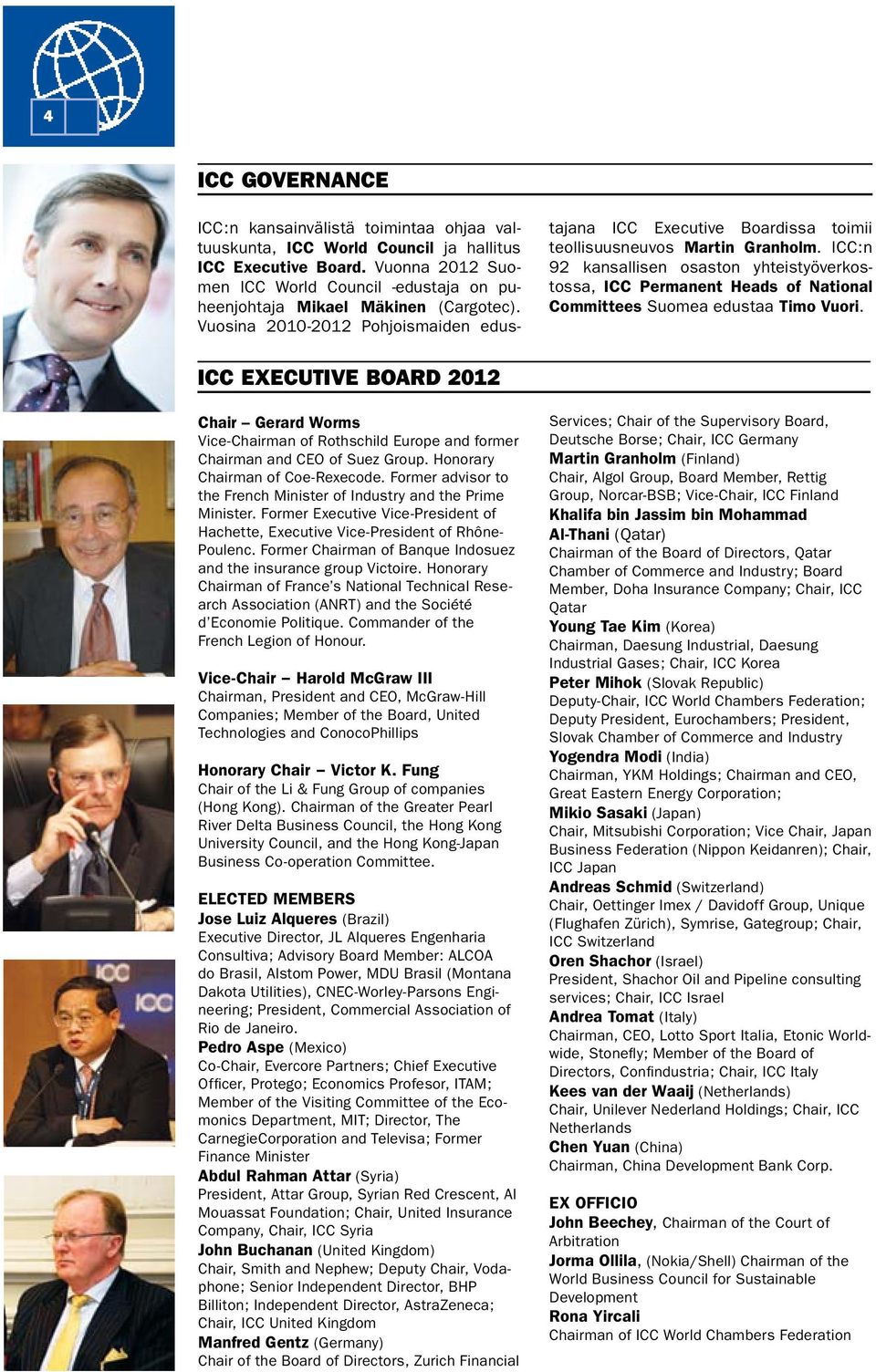 ICC:n 92 kansallisen osaston yhteistyöverkostossa, ICC Permanent Heads of National Committees Suomea edustaa Timo Vuori.
