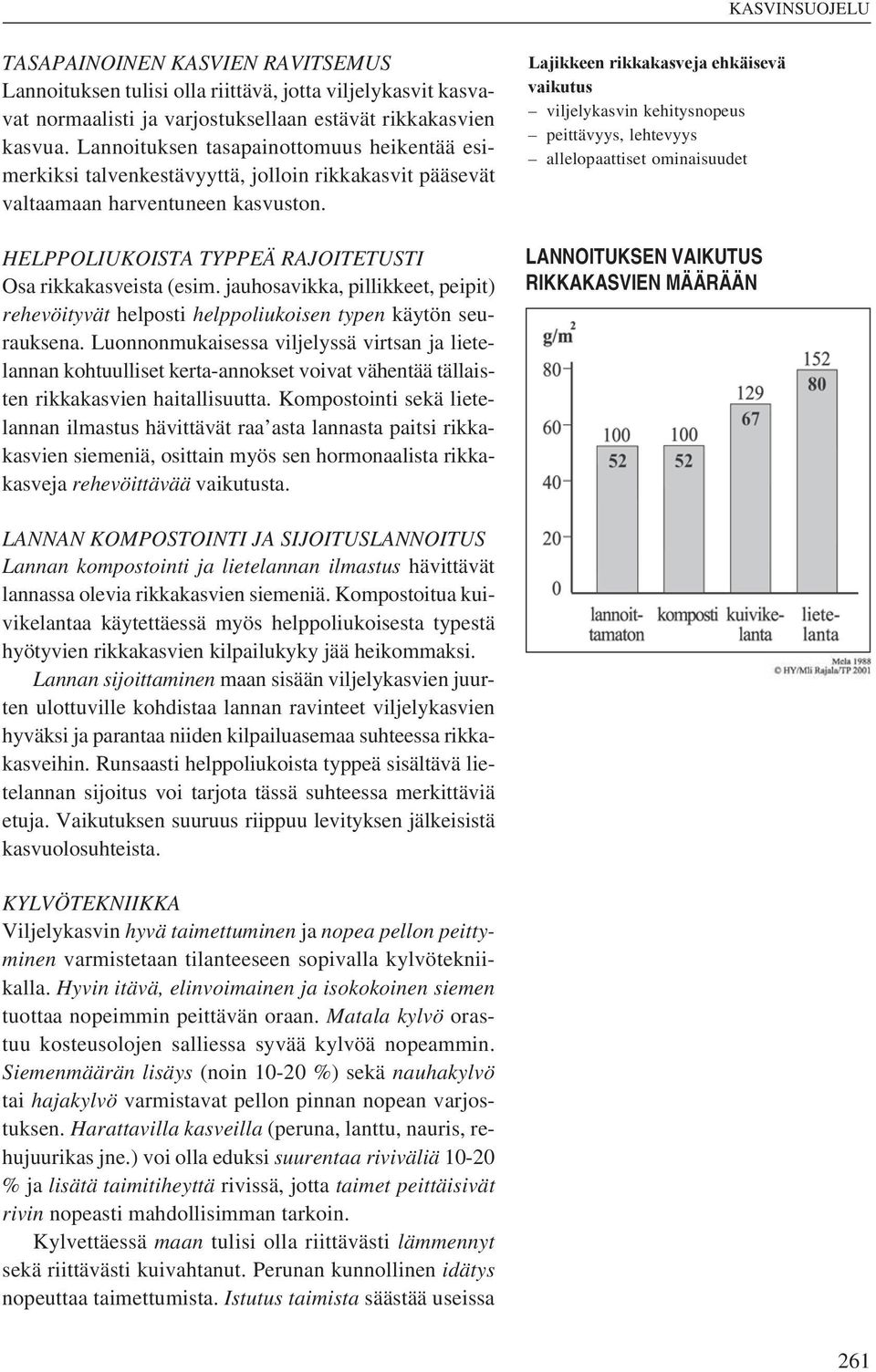 jauhosavikka, pillikkeet, peipit) rehevöityvät helposti helppoliukoisen typen käytön seurauksena.