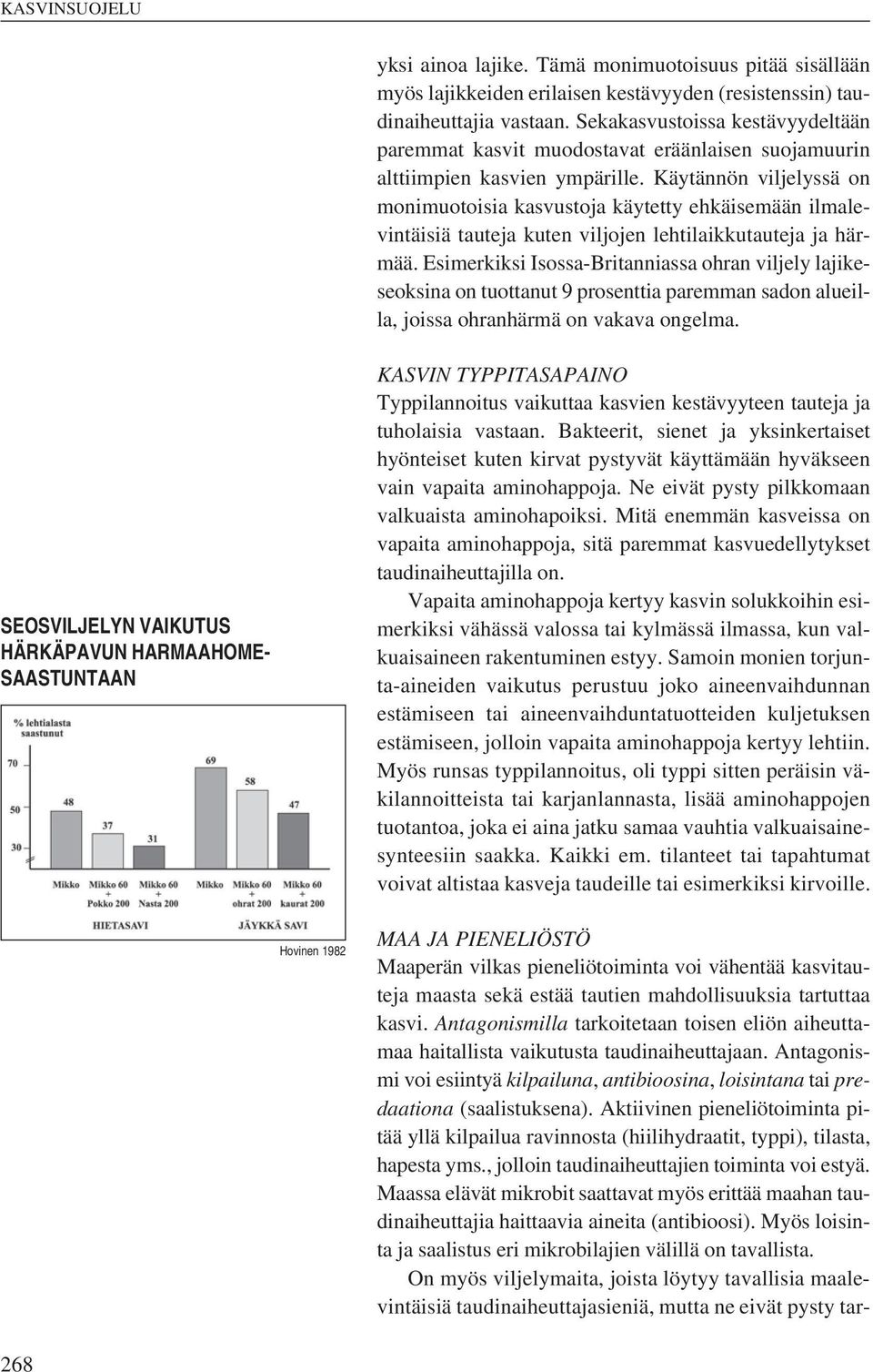 Käytännön viljelyssä on monimuotoisia kasvustoja käytetty ehkäisemään ilmalevintäisiä tauteja kuten viljojen lehtilaikkutauteja ja härmää.