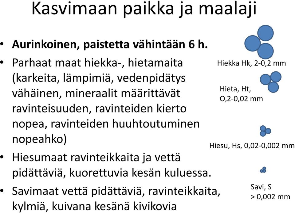 ravinteiden kierto nopea, ravinteiden huuhtoutuminen nopeahko) Hiesumaat ravinteikkaita ja vettä pidättäviä, kuorettuvia