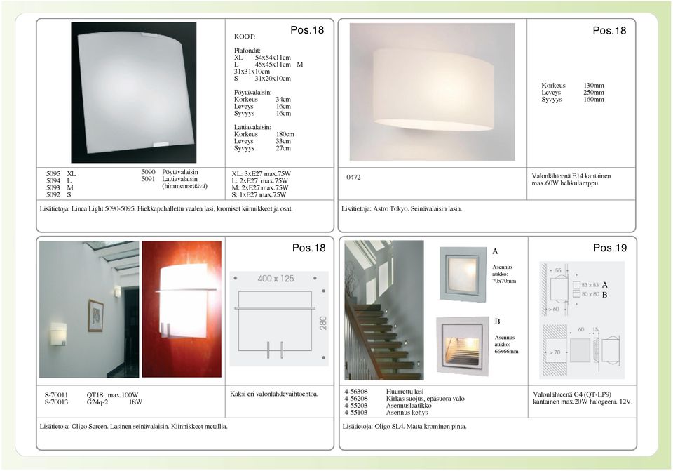 5094 L 5093 M 5092 S 5090 Pöytävalaisin 5091 Lattiavalaisin (himmennettävä) XL: 3xE27 max.75w L: 2xE27 max.75w M: 2xE27 max.75w S: 1xE27 max.75w 0472 Valonlähteenä E14 kantainen max.60w hehkulamppu.