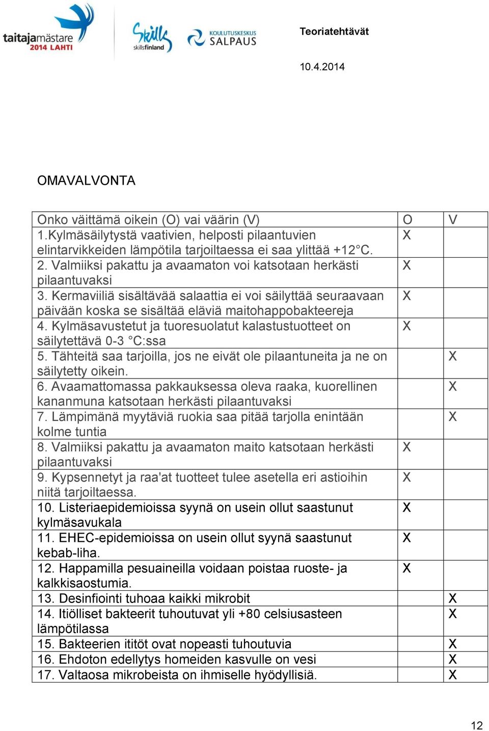 Kylmäsavustetut ja tuoresuolatut kalastustuotteet on säilytettävä 0-3 C:ssa 5. Tähteitä saa tarjoilla, jos ne eivät ole pilaantuneita ja ne on säilytetty oikein. 6.