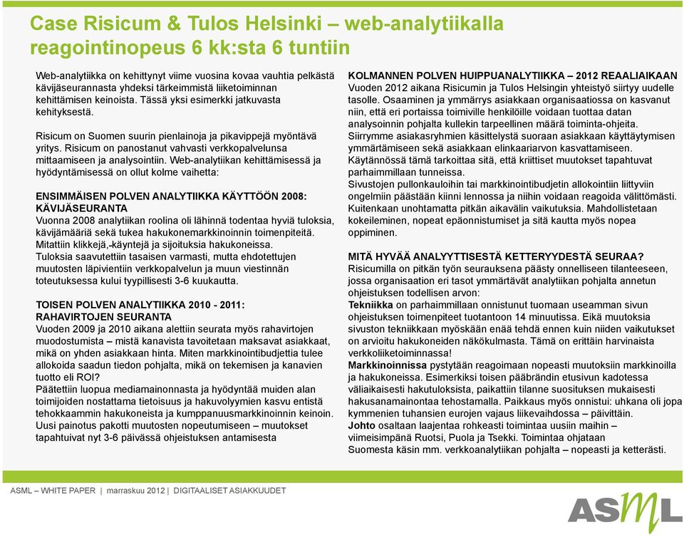 Risicum on panostanut vahvasti verkkopalvelunsa mittaamiseen ja analysointiin.