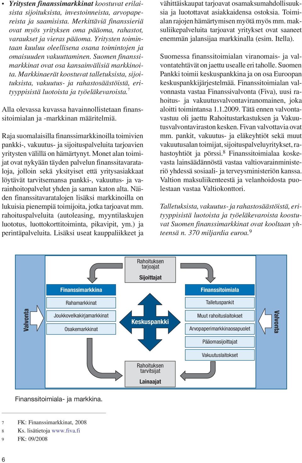 Suomen finanssimarkkinat ovat osa kansainvälisiä markkinoita. Markkinaerät koostuvat talletuksista, sijoituksista, vakuutus- ja rahastosäästöistä, erityyppisistä luotoista ja työeläkevaroista.