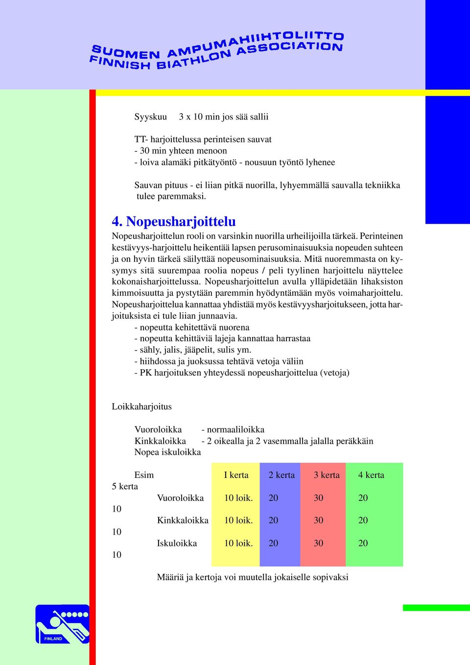 Perinteinen kestävyys-harjoittelu heikentää lapsen perusominaisuuksia nopeuden suhteen ja on hyvin tärkeä säilyttää nopeusominaisuuksia.