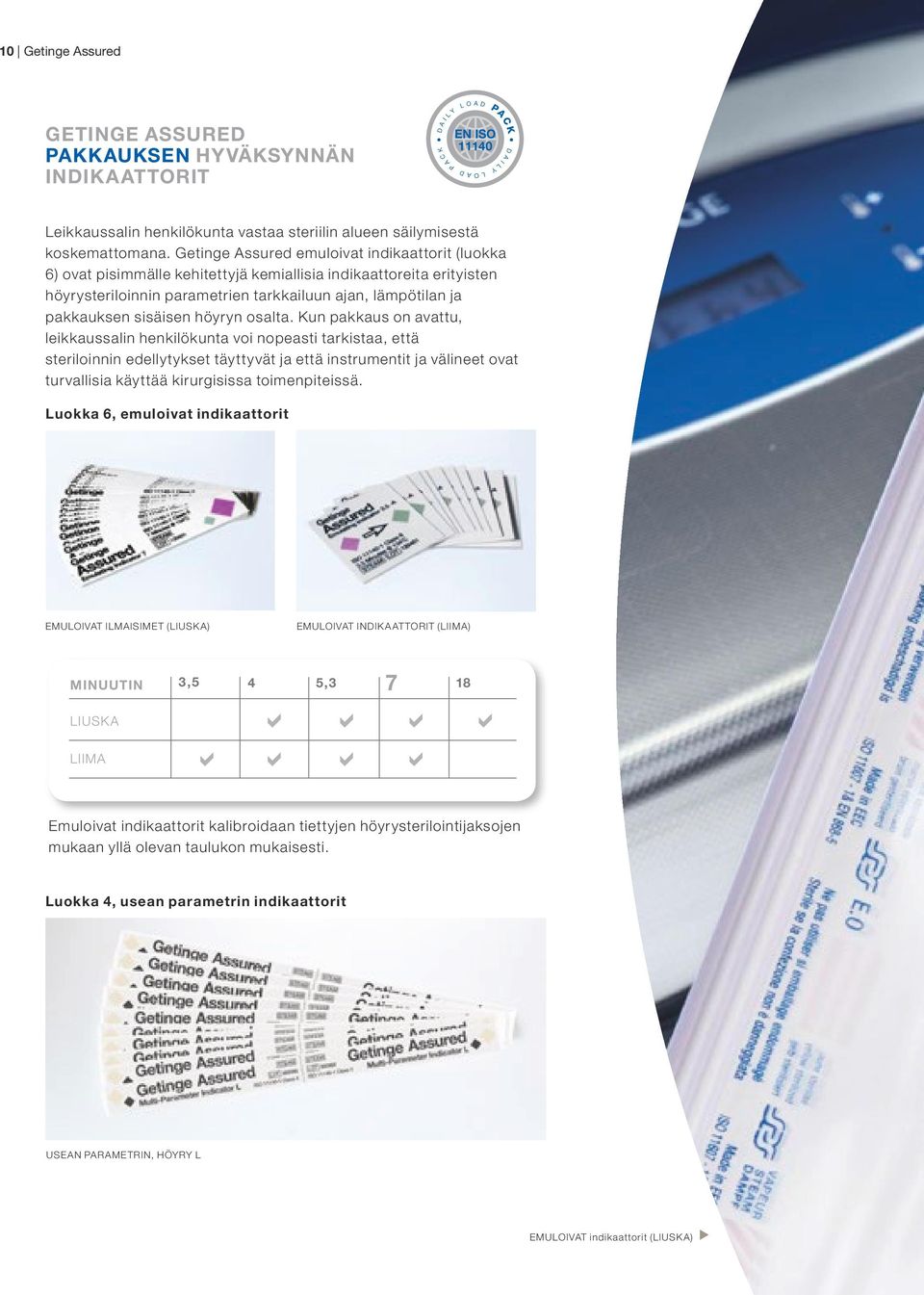 Getinge ssured emuloivat indikaattorit (luokka 6) ovat pisimmälle kehitettyjä kemiallisia indikaattoreita erityisten höyrysteriloinnin parametrien tarkkailuun ajan, lämpötilan ja pakkauksen sisäisen