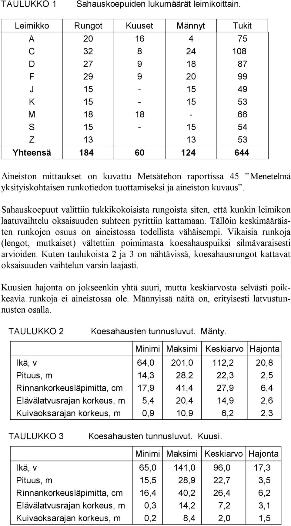 Metsätehon raportissa 45 Menetelmä yksityiskohtaisen runkotiedon tuottamiseksi ja aineiston kuvaus.