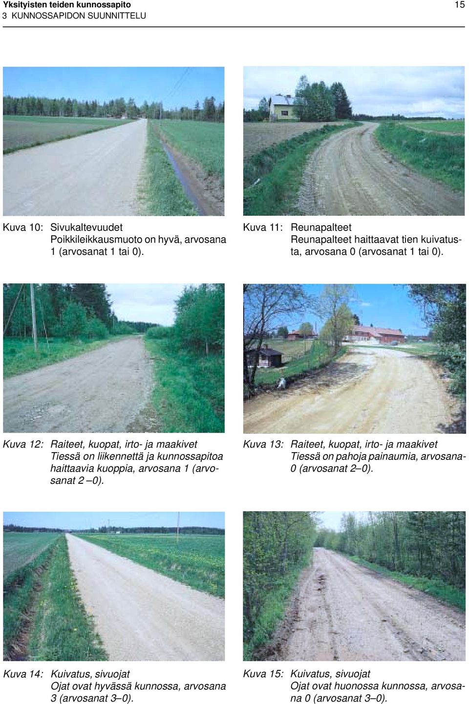 Kuva 12: Raiteet, kuopat, irto- ja maakivet Tiessä on liikennettä ja kunnossapitoa haittaavia kuoppia, arvosana 1 (arvosanat 2 0).