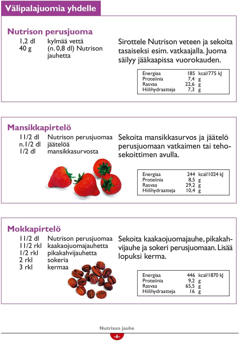 1/2 dl jäätelöä 1/2 dl mansikkasurvosta Sekoita mansikkasurvos ja jäätelö perusjuomaan vatkaimen tai tehosekoittimen avulla.