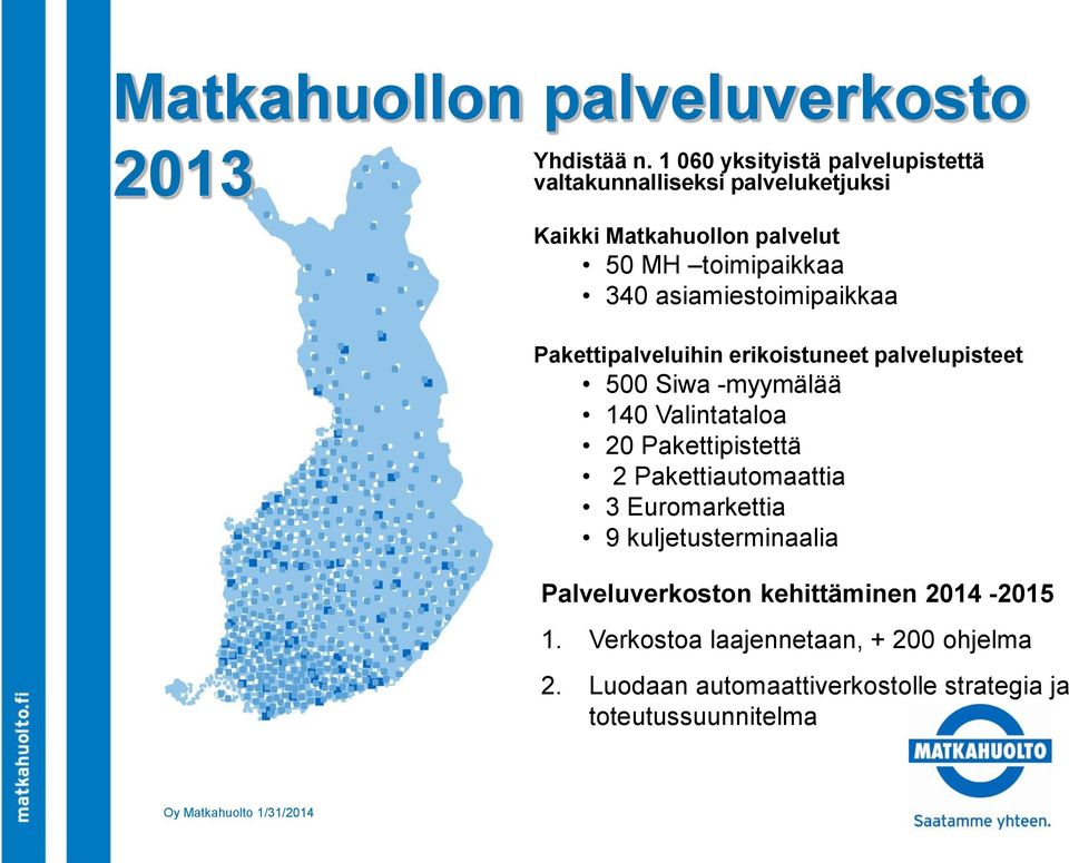 asiamiestoimipaikkaa Pakettipalveluihin erikoistuneet palvelupisteet 500 Siwa -myymälää 140 Valintataloa 20 Pakettipistettä