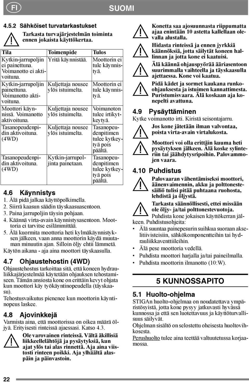 (4WD) Tasanopeudenpidin aktivoituna. (4WD) Kuljettaja nousee ylös istuimelta. Kuljettaja nousee ylös istuimelta. Kuljettaja nousee ylös istuimelta. Kytkin-jarrupoljinta painetaan.