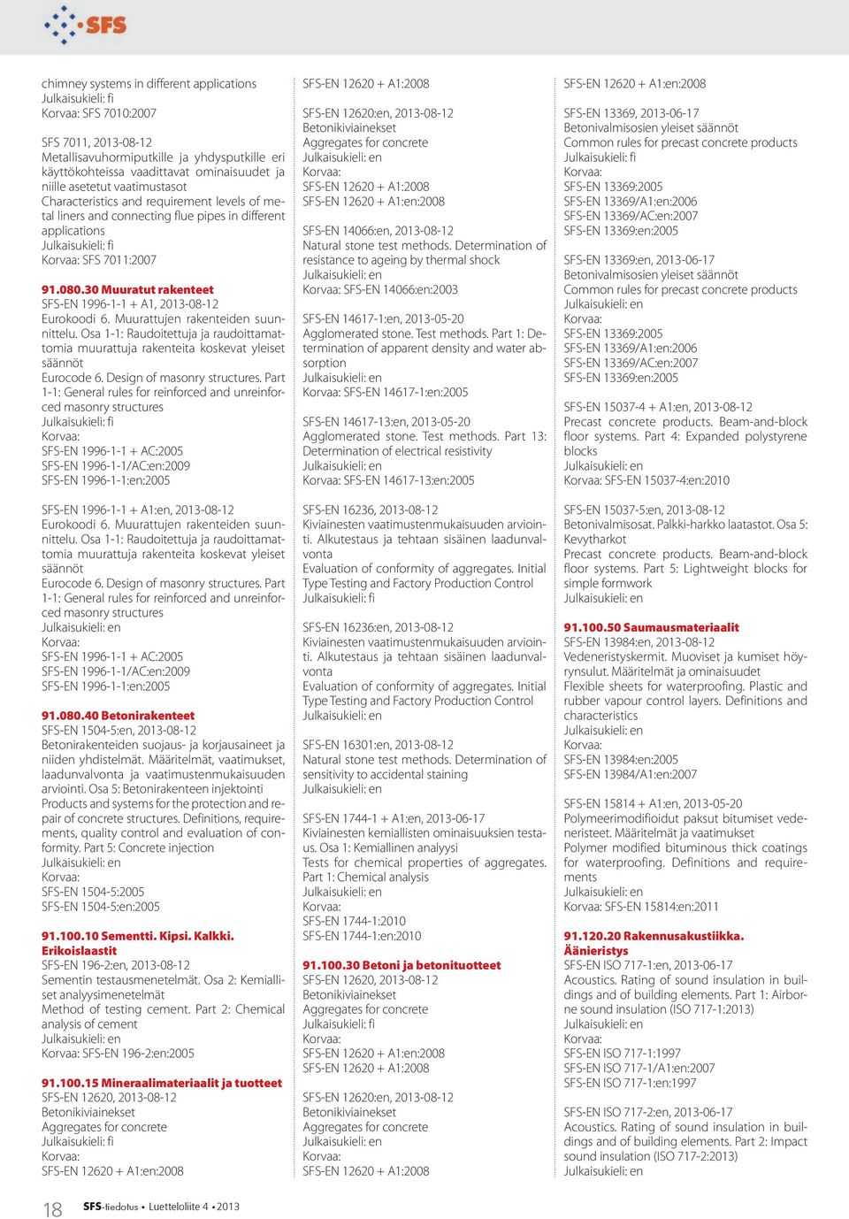 Muurattujen rakenteiden suunnittelu. Osa 1-1: Raudoitettuja ja raudoittamattomia muurattuja rakenteita koskevat yleiset säännöt Eurocode 6. Design of masonry structures.