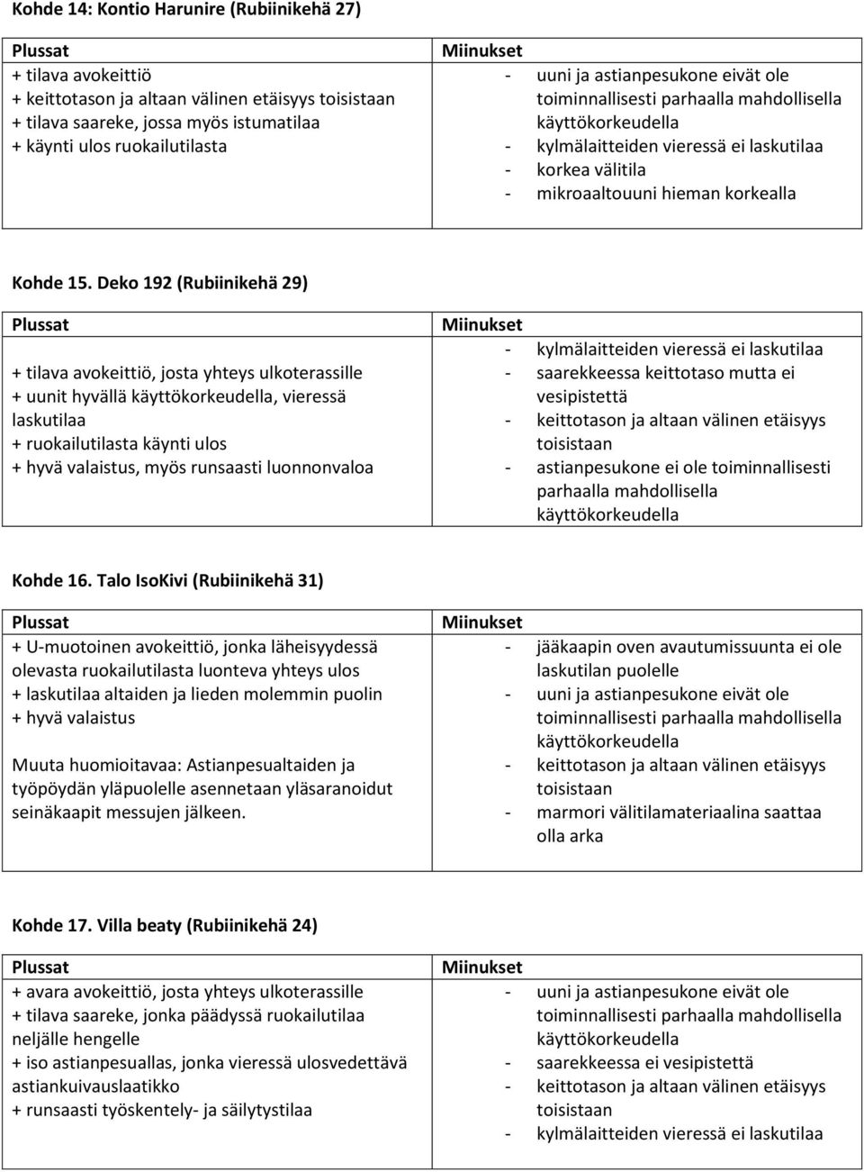 Deko 192 (Rubiinikehä 29) + tilava avokeittiö, josta yhteys ulkoterassille + uunit hyvällä, vieressä + ruokailutilasta käynti ulos + hyvä valaistus, myös runsaasti luonnonvaloa - saarekkeessa