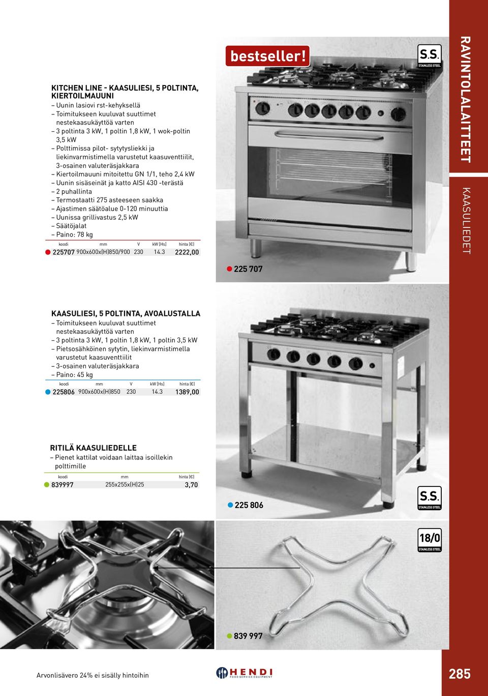 -terästä 2 puhallinta Termostaatti 275 asteeseen saakka Ajastimen säätöalue 0-120 minuuttia Uunissa grillivastus 2,5 kw Säätöjalat Paino: 78 kg kw [Hs] hinta ( ) 900x600x(H)850/900 230 14.