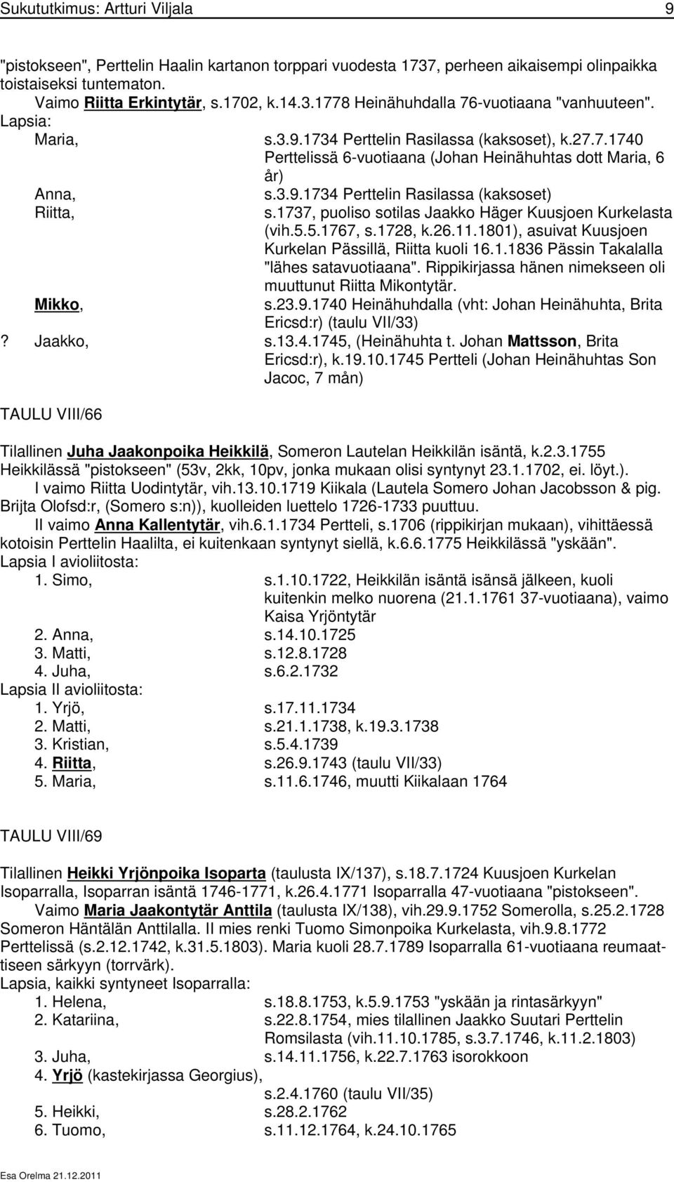 1737, puoliso sotilas Jaakko Häger Kuusjoen Kurkelasta (vih.5.5.1767, s.1728, k.26.11.1801), asuivat Kuusjoen Kurkelan Pässillä, Riitta kuoli 16.1.1836 Pässin Takalalla "lähes satavuotiaana".