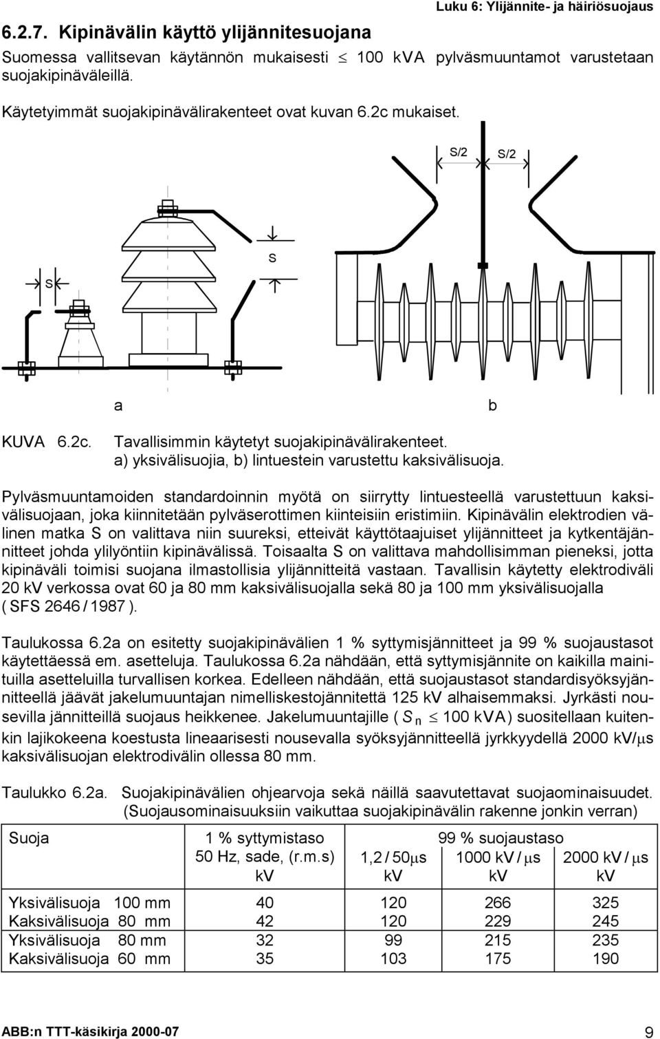 Pylväsmuuntamoiden standardoinnin myötä on siirrytty lintuesteellä varustettuun kaksivälisuojaan, joka kiinnitetään pylväserottimen kiinteisiin eristimiin.