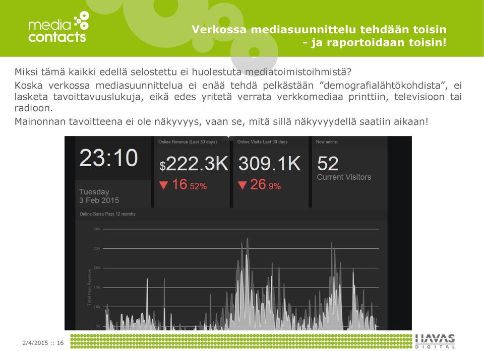 Koska verkossa mediasuunnittelua ei enää tehdä pelkästään demografialähtökohdista, ei lasketa