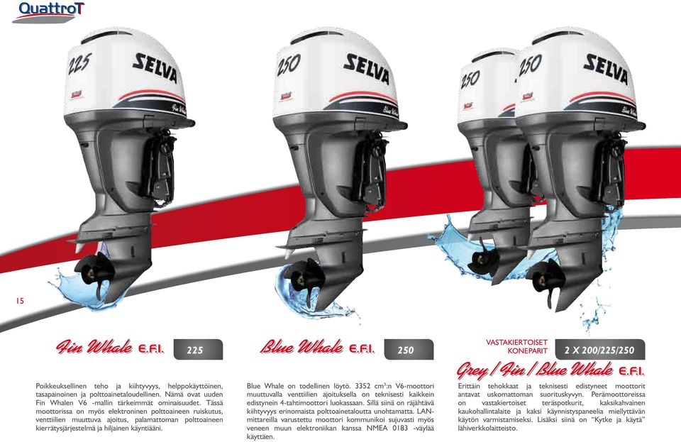 225 E.F.I. 250 KONEPARIT 2 X 200/225/250 Blue Whale on todellinen löytö. 3352 cm 3 :n V6-moottori muuttuvalla venttiilien ajoituksella on teknisesti kaikkein edistynein 4-tahtimoottori luokassaan.