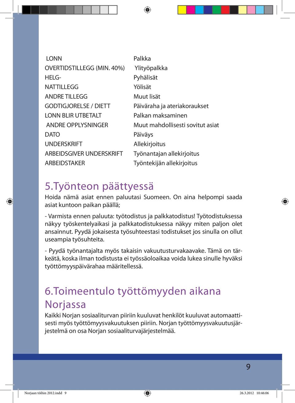 Päiväraha ja ateriakoraukset Palkan maksaminen Muut mahdollisesti sovitut asiat Päiväys Allekirjoitus Työnantajan allekirjoitus Työntekijän allekirjoitus 5.