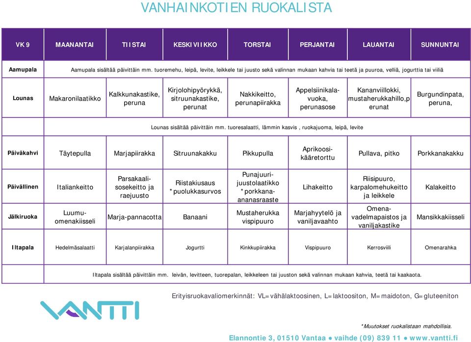 Parsakaalisosekeitto ja Marja-pannacotta Riistakiusaus *puolukkasurvos Banaani Mustaherukka vispipuuro Lihakeitto Marjahyytelö ja vaniljavaahto karpalomehukeitto ja leikkele Punajuurijuustolaatikko