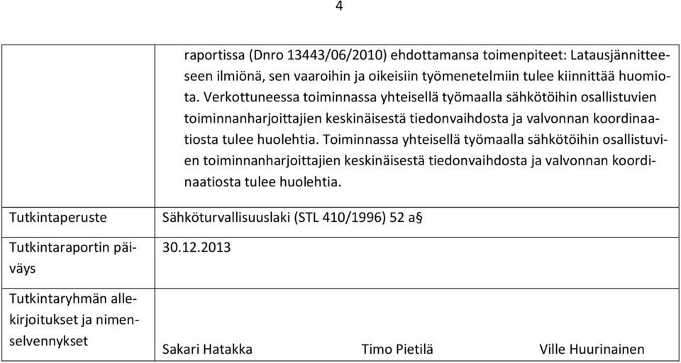 huolehtia. Toiminnassa yhteisellä työmaalla sähkötöihin osallistuvien toiminnanharjoittajien keskinäisestä tiedonvaihdosta ja valvonnan koordinaatiosta tulee huolehtia.