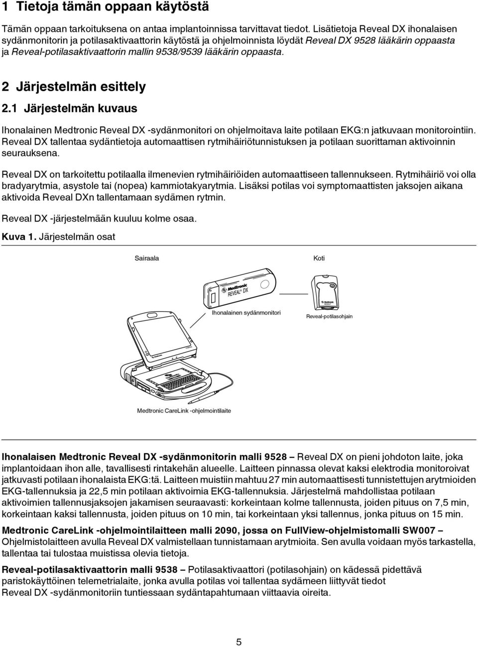 oppaasta. 2 Järjestelmän esittely 2.1 Järjestelmän kuvaus Ihonalainen Medtronic Reveal DX -sydänmonitori on ohjelmoitava laite potilaan EKG:n jatkuvaan monitorointiin.
