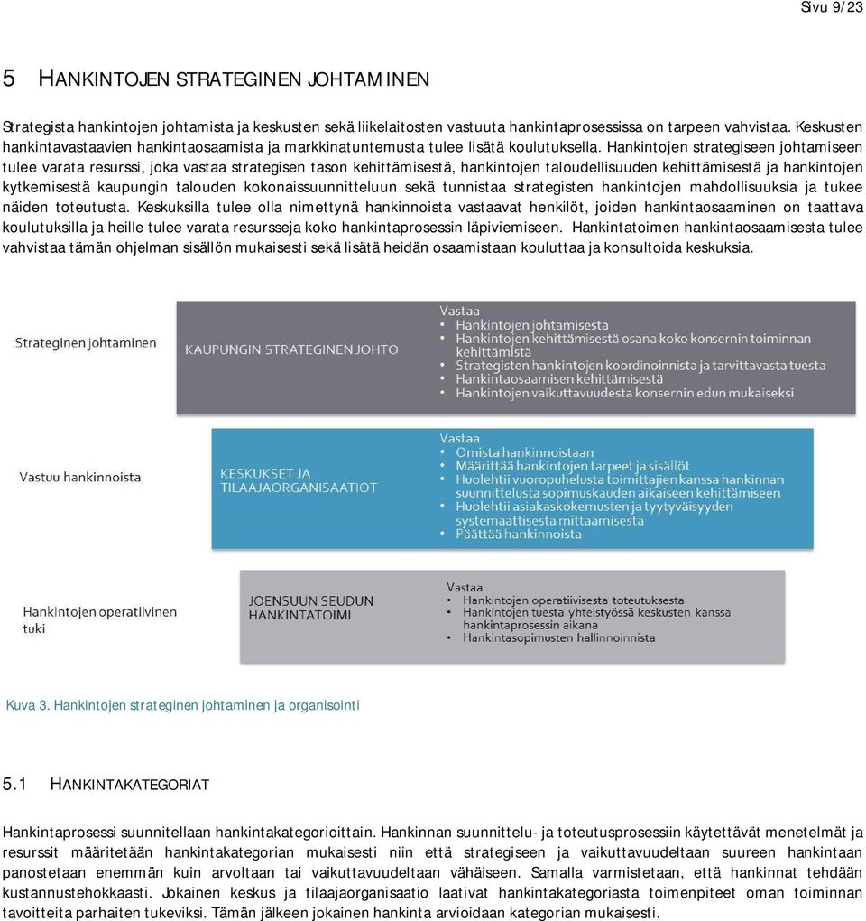 Hankintojen strategiseen johtamiseen tulee varata resurssi, joka vastaa strategisen tason kehittämisestä, hankintojen taloudellisuuden kehittämisestä ja hankintojen kytkemisestä kaupungin talouden